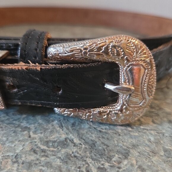 Nocona Black Leather Belt with Silver Buckle - Picture 2 of 13